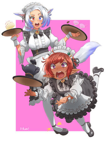 Ramia and Eve doing their best. Art by Oppaihobby (https://www.deviantart.com/oppaihobby)